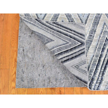 Load image into Gallery viewer, 9&#39;1&quot;x12&#39;3&quot; Ivory Chevron Design Textured Wool And Pure Silk Hand Knotted Modern Oriental Rug FWR401058