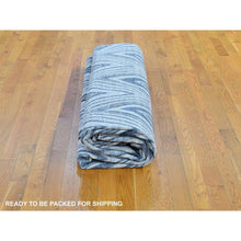 Load image into Gallery viewer, 9&#39;1&quot;x12&#39;3&quot; Ivory Chevron Design Textured Wool And Pure Silk Hand Knotted Modern Oriental Rug FWR401058