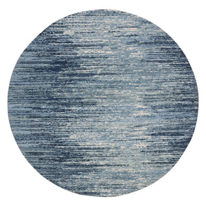 10'x10' Blue Oceanic Pure Wool Horizontal Ombre Design Round Hand Knotted Oriental Rug FWR401064