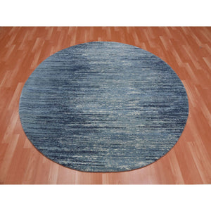 10'x10' Blue Oceanic Pure Wool Horizontal Ombre Design Round Hand Knotted Oriental Rug FWR401064