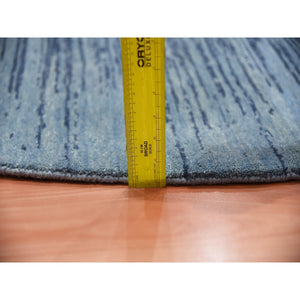 10'x10' Blue Oceanic Pure Wool Horizontal Ombre Design Round Hand Knotted Oriental Rug FWR401064