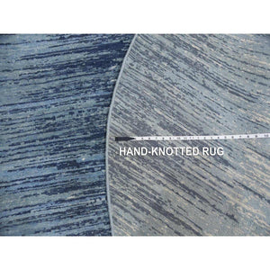 10'x10' Blue Oceanic Pure Wool Horizontal Ombre Design Round Hand Knotted Oriental Rug FWR401064