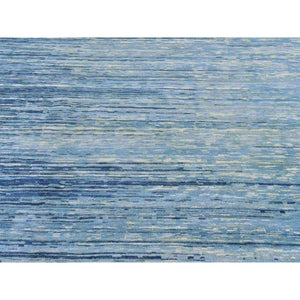 14'1"x18' Oversized Blue Oceanic Pure Wool Horizontal Ombre Design Hand Knotted Oriental Rug FWR401082