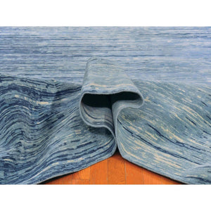 14'1"x18' Oversized Blue Oceanic Pure Wool Horizontal Ombre Design Hand Knotted Oriental Rug FWR401082