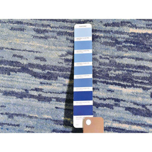 14'1"x18' Oversized Blue Oceanic Pure Wool Horizontal Ombre Design Hand Knotted Oriental Rug FWR401082