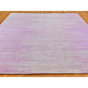 10'x14'2" Thick And Plush Pure Wool Only Horizontal Ombre Design Pink With Touches Of Ivory Hand Knotted Oriental Rug FWR401088