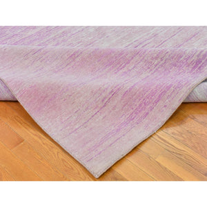 10'x14'2" Thick And Plush Pure Wool Only Horizontal Ombre Design Pink With Touches Of Ivory Hand Knotted Oriental Rug FWR401088