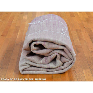 10'x14'2" Thick And Plush Pure Wool Only Horizontal Ombre Design Pink With Touches Of Ivory Hand Knotted Oriental Rug FWR401088