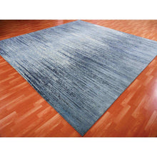 Load image into Gallery viewer, 8&#39;1&quot;x8&#39;1&quot; Pure Wool Horizontal Ombre Design Blue Oceanic Hand Knotted Square Oriental Rug FWR401106
