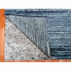 8'1"x8'1" Pure Wool Horizontal Ombre Design Blue Oceanic Hand Knotted Square Oriental Rug FWR401106