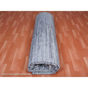 8'1"x8'1" Pure Wool Horizontal Ombre Design Blue Oceanic Hand Knotted Square Oriental Rug FWR401106
