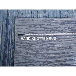 8'1"x8'1" Pure Wool Horizontal Ombre Design Blue Oceanic Hand Knotted Square Oriental Rug FWR401106