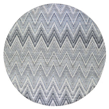 Load image into Gallery viewer, 11&#39;9&quot;x11&#39;9&quot; Gray-Blue Chevron Design Textured Wool and Pure Silk Hand Knotted Round Oriental Rug FWR401118