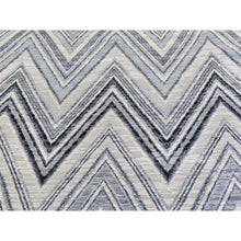 Load image into Gallery viewer, 11&#39;9&quot;x11&#39;9&quot; Gray-Blue Chevron Design Textured Wool and Pure Silk Hand Knotted Round Oriental Rug FWR401118