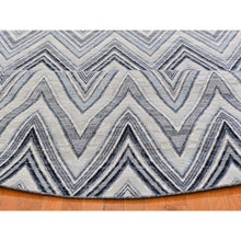 Load image into Gallery viewer, 11&#39;9&quot;x11&#39;9&quot; Gray-Blue Chevron Design Textured Wool and Pure Silk Hand Knotted Round Oriental Rug FWR401118