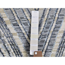 Load image into Gallery viewer, 11&#39;9&quot;x11&#39;9&quot; Gray-Blue Chevron Design Textured Wool and Pure Silk Hand Knotted Round Oriental Rug FWR401118