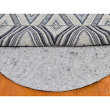 Load image into Gallery viewer, 11&#39;9&quot;x11&#39;9&quot; Gray-Blue Chevron Design Textured Wool and Pure Silk Hand Knotted Round Oriental Rug FWR401118