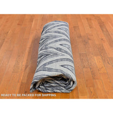 Load image into Gallery viewer, 11&#39;9&quot;x11&#39;9&quot; Gray-Blue Chevron Design Textured Wool and Pure Silk Hand Knotted Round Oriental Rug FWR401118