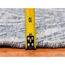 Load image into Gallery viewer, 11&#39;9&quot;x11&#39;9&quot; Gray-Blue Chevron Design Textured Wool and Pure Silk Hand Knotted Round Oriental Rug FWR401118