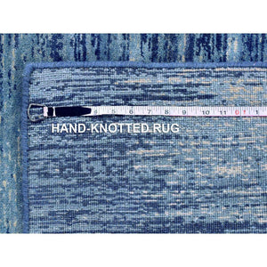 3'x5'2" Blue Oceanic Zero Pile Pure Wool Horizontal Ombre Design Hand Knotted Scatter Size Oriental Rug FWR401142