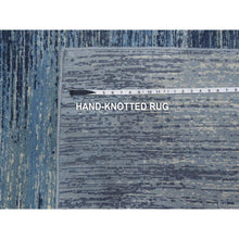 Load image into Gallery viewer, 4&#39;2&quot;x10&#39;3&quot; Horizontal Ombre Design Pure Wool Blue Oceanic Hand Knotted Wide Runner Oriental Rug FWR401154