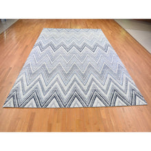 Load image into Gallery viewer, 9&#39;10&quot;x14&#39;3&quot; Chevron Design Modern Textured Wool And Pure Silk Hand Knotted Ivory Oriental Rug FWR401244