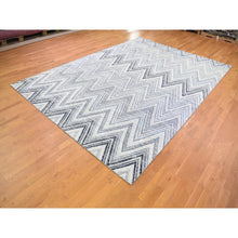 Load image into Gallery viewer, 9&#39;10&quot;x14&#39;3&quot; Chevron Design Modern Textured Wool And Pure Silk Hand Knotted Ivory Oriental Rug FWR401244