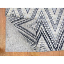 Load image into Gallery viewer, 9&#39;10&quot;x14&#39;3&quot; Chevron Design Modern Textured Wool And Pure Silk Hand Knotted Ivory Oriental Rug FWR401244