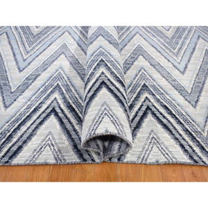 9'10"x14'3" Chevron Design Modern Textured Wool And Pure Silk Hand Knotted Ivory Oriental Rug FWR401244