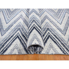 Load image into Gallery viewer, 9&#39;10&quot;x14&#39;3&quot; Chevron Design Modern Textured Wool And Pure Silk Hand Knotted Ivory Oriental Rug FWR401244