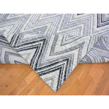 Load image into Gallery viewer, 9&#39;10&quot;x14&#39;3&quot; Chevron Design Modern Textured Wool And Pure Silk Hand Knotted Ivory Oriental Rug FWR401244