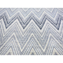 Load image into Gallery viewer, 9&#39;10&quot;x14&#39;3&quot; Chevron Design Modern Textured Wool And Pure Silk Hand Knotted Ivory Oriental Rug FWR401244