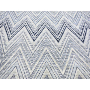 9'10"x14'3" Chevron Design Modern Textured Wool And Pure Silk Hand Knotted Ivory Oriental Rug FWR401244