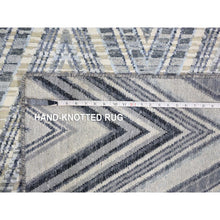 Load image into Gallery viewer, 9&#39;10&quot;x14&#39;3&quot; Chevron Design Modern Textured Wool And Pure Silk Hand Knotted Ivory Oriental Rug FWR401244