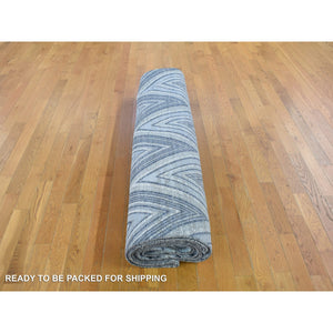 9'10"x14'3" Chevron Design Modern Textured Wool And Pure Silk Hand Knotted Ivory Oriental Rug FWR401244