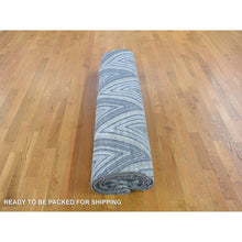 Load image into Gallery viewer, 9&#39;10&quot;x14&#39;3&quot; Chevron Design Modern Textured Wool And Pure Silk Hand Knotted Ivory Oriental Rug FWR401244