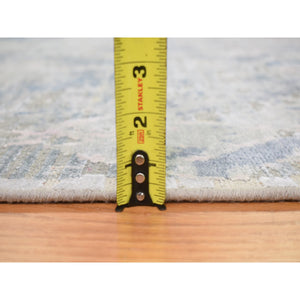 9'x12'1" Modern Hand Knotted Ivory Large Elements With Pastels Silk With Textured Wool Oriental Rug FWR401256