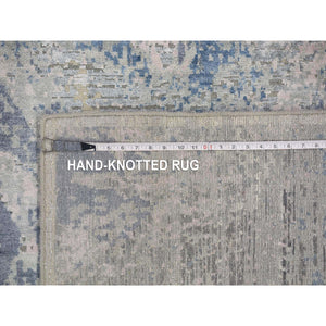 9'x12'1" Modern Hand Knotted Ivory Large Elements With Pastels Silk With Textured Wool Oriental Rug FWR401256