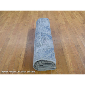 9'x12'1" Modern Hand Knotted Ivory Large Elements With Pastels Silk With Textured Wool Oriental Rug FWR401256