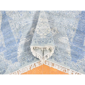 9'x12'2" Wool And Pure Silk Hand Knotted Blue Jewellery Design With Soft Colors Oriental Rug FWR401724