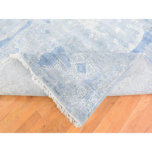 9'x12'2" Wool And Pure Silk Hand Knotted Blue Jewellery Design With Soft Colors Oriental Rug FWR401724