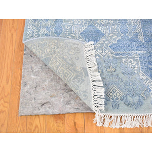 9'x12'2" Wool And Pure Silk Hand Knotted Blue Jewellery Design With Soft Colors Oriental Rug FWR401724