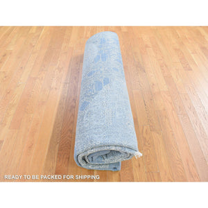 9'x12'2" Wool And Pure Silk Hand Knotted Blue Jewellery Design With Soft Colors Oriental Rug FWR401724