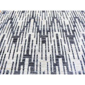 9'x12' Black And White Zig Zag Design Pure Silk And Textured Wool Oriental Rug FWR401730