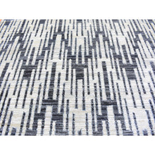 Load image into Gallery viewer, 9&#39;x12&#39; Black And White Zig Zag Design Pure Silk And Textured Wool Oriental Rug FWR401730