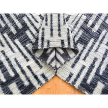 Load image into Gallery viewer, 9&#39;x12&#39; Black And White Zig Zag Design Pure Silk And Textured Wool Oriental Rug FWR401730