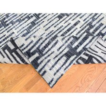 Load image into Gallery viewer, 9&#39;x12&#39; Black And White Zig Zag Design Pure Silk And Textured Wool Oriental Rug FWR401730