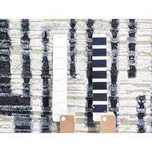 Load image into Gallery viewer, 9&#39;x12&#39; Black And White Zig Zag Design Pure Silk And Textured Wool Oriental Rug FWR401730