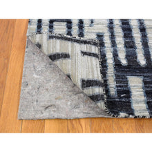 Load image into Gallery viewer, 9&#39;x12&#39; Black And White Zig Zag Design Pure Silk And Textured Wool Oriental Rug FWR401730