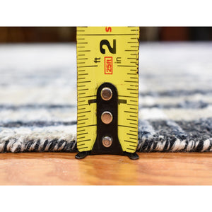 9'x12' Black And White Zig Zag Design Pure Silk And Textured Wool Oriental Rug FWR401730